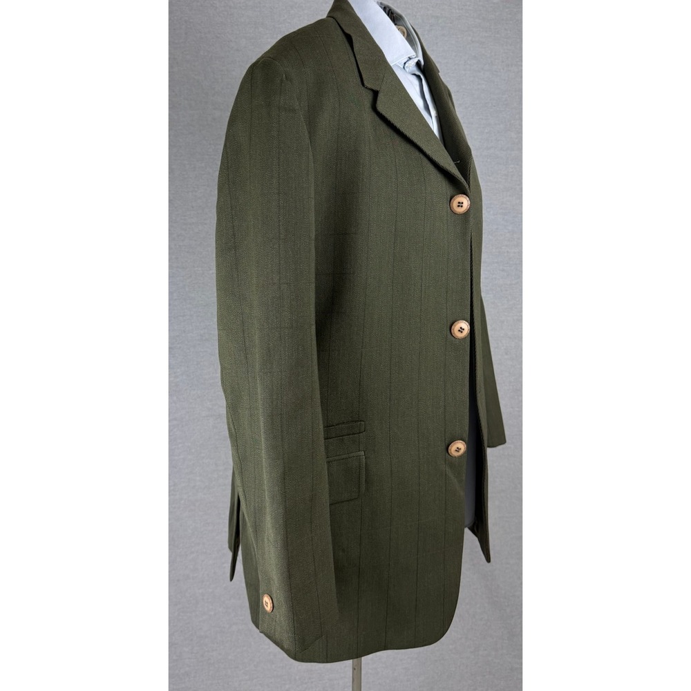 Gianni Versace Vintage Mens Olive Green Pinstripe Windowpane Blazer Jacket 42